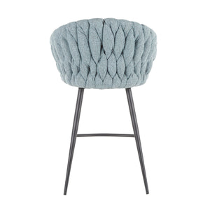 English Elm Braided Matisse Contemporary Counter Stool - Grey Faux Leather & Blue Fabric, Black Metal Frame, Braided Style B202P221807