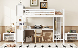 English Elm Metal Loft Bed With L-Shaped Desk & Ample Storage - Full-Size Heavy Duty Bed For Kids & Teens W1580S00067