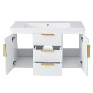 English Elm 72'' Wall Mounted Bathroom Vanity with 4 Drawers & Double Cabinets, Waterproof MDF, Smooth Slide Rails White N710SS00009K