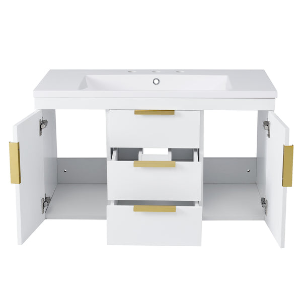 English Elm 72'' Wall Mounted Bathroom Vanity with 4 Drawers & Double Cabinets, Waterproof MDF, Smooth Slide Rails White N710SS00009K