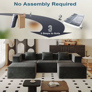 English Elm Modular Sectional Couch - Soft Corduroy, High-Density Memory Foam, No Assembly, Versatile Design In Grey W3434S00026