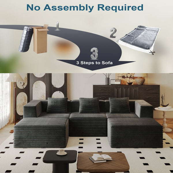 English Elm Modular Sectional Couch - Soft Corduroy, High-Density Memory Foam, No Assembly, Versatile Design In Grey W3434S00026