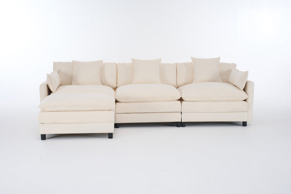 English Elm 108" L-shaped Chenille Cloud Sectional Deep Seat Sofa with Ottoman for Living Rooms Beige W3244S00003