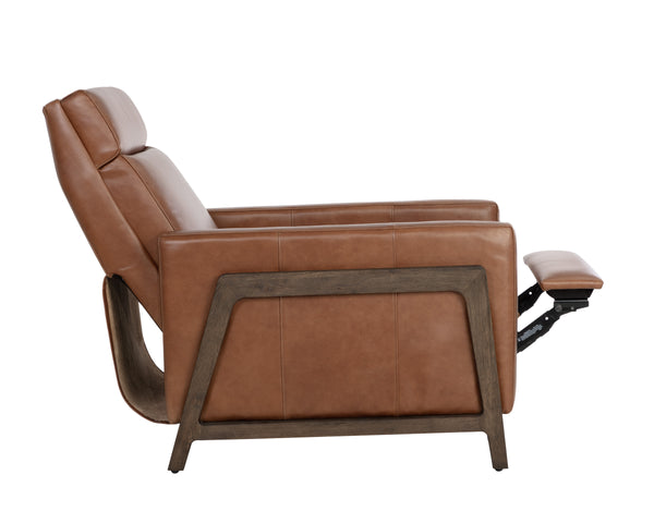Sunpan Brandon Recliner - Luxurious Buffalo Leather Comfort with Stylish Wood Accents for Your Living Space Dark Brown, Shalimar Tobacco Leather