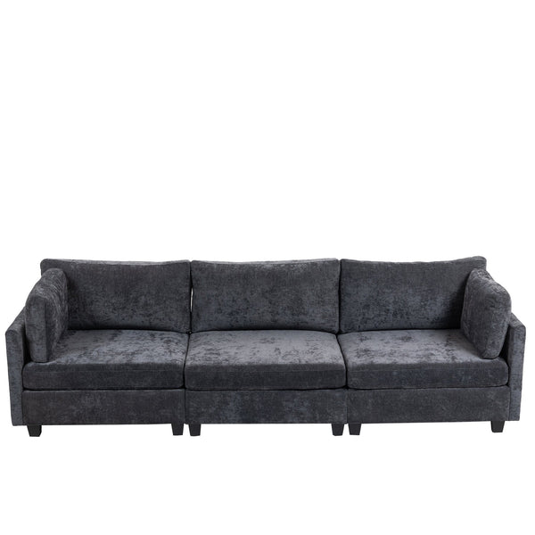 English Elm 111.42*32.28" XXL 3-Seater Chenille Sofa with Ultra-Soft Cushions, High-Rebound Comfort & Sturdy Black Legs DARK GREY W2715S00003