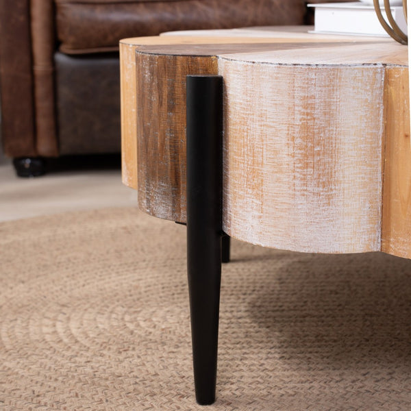 English Elm Rustic Flower Shaped Wood Coffee Table with Metal Legs Distressed Finish Living Room W2729P353716