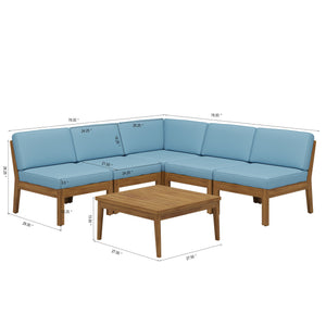 English Elm Christopher Knight Home® - Grenada 5-Seater Acacia Wood Outdoor Sectional Sofa Set With Removable Cushions & Coffee Table N773OS00057B