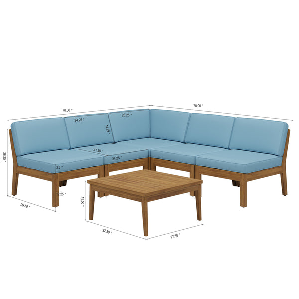 English Elm Christopher Knight Home® - Grenada 5-Seater Acacia Wood Outdoor Sectional Sofa Set With Removable Cushions & Coffee Table N773OS00057B