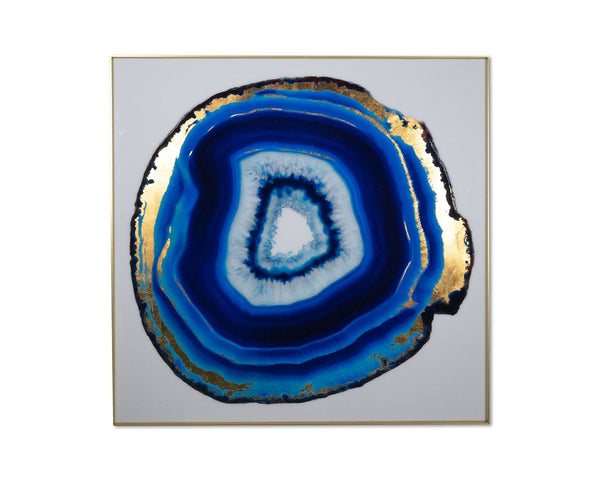 Sunpan BLUE AGATE Wall Art - 48" Contemporary Design with Gold Leaf Accents & Metal Frame for Elegance A0327