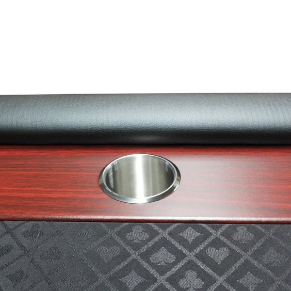 English Elm 96" Oval Poker Table Folding Felt Surface Wood Racetrack Rail Stainless Cup Holders Black W2748S00037