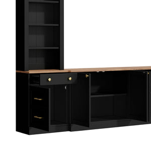 English Elm Farmhouse Arched Wall Entertainment Unit Wood Grain Media Console Fits Tvs to 70in Black N721S000079B