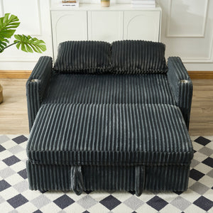 English Elm Sleeper Modern Corduroy Convertible Sofa Bed with USB Ports, Cup Holders, Storage Pockets, Recline Gray W1825P333315