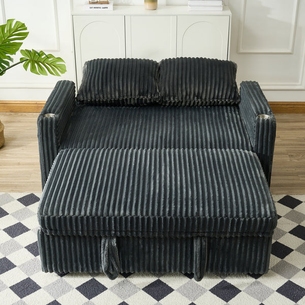 English Elm Sleeper Modern Corduroy Convertible Sofa Bed with USB Ports, Cup Holders, Storage Pockets, Recline Gray W1825P333315