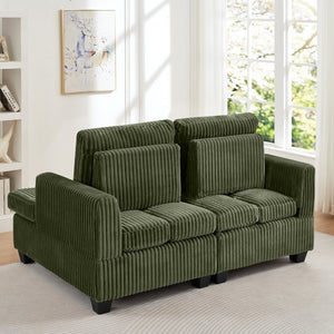 English Elm Fluffy Corduroy Convertible Loveseat Modular Lounge Chair for Bedroom or Apartment Green W3705S00013