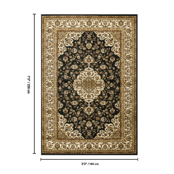 English Elm Classic Black Medallion Area Rug Traditional Low Pile for Living Room or Dining Space B186P452240