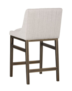 Sunpan Halden Urban Bar Stool with Bold Channel Tufting and Rustic Bronze Steel Frame for Stylish Spaces Beige Linen
