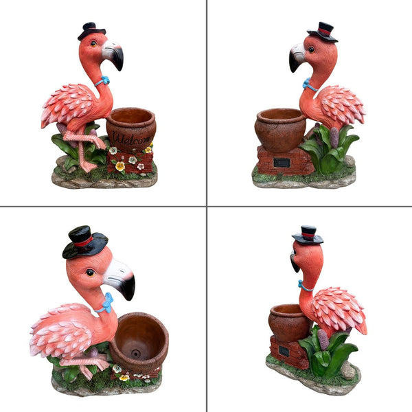 English Elm Outdoor Whimsical Flamingo Resin Planter Sculpted Garden Statue for Porch Decor W5398P454682