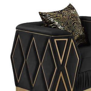 English Elm Cavalli Diamond Upholstered Sofa and Loveseat Set with Gold Accents for Modern Living Black+Gold B009S02182