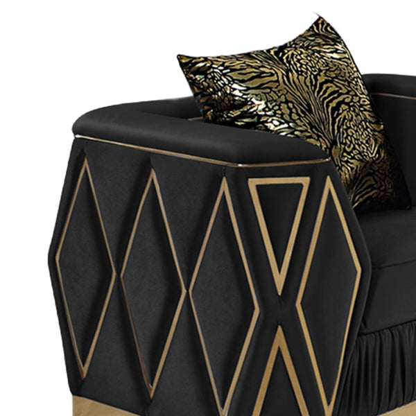 English Elm Cavalli Glam Three Piece Living Room Set Diamond Upholstery with Brushed Gold Metal Legs Black+Gold B009S02183