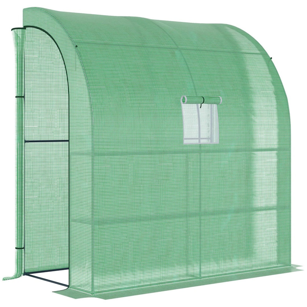 English Elm Outsunny Lean-to Walk-in Greenhouse with Galvanized Frame Pe Cover and Wire Shelving W2225P200639