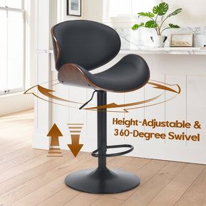 English Elm Counter Height Stools Set of 2 Mid-century Metal Legs Ergonomic Kitchen Island Seating Black T3623P430918