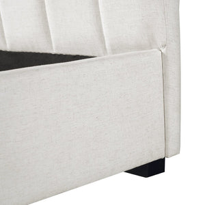 English Elm King Linen Upholstered Bed Curved Headboard Soft Pack Rubberwood Legs Neutral Bedroom N757K374304I