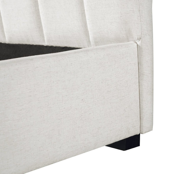 English Elm King Linen Upholstered Bed Curved Headboard Soft Pack Rubberwood Legs Neutral Bedroom N757K374304I