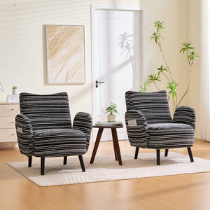 English Elm Modern Bouclé Armchair with High-Density Foam, Side Pocket & Solid Wood Legs for Cozy Reading Spots Black W395P376574