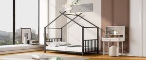 English Elm Twin Metal House Platform Bed with Slat Kit for Kids Sleepovers Sturdy Frame Elegant Silhouette 63.8"H Black MF322835AAB