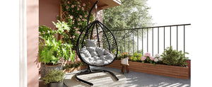 English Elm U_style Wicker Hanging Egg Chair with Stand Foldable Indoor Outdoor Swing Seat Black+ Gray N711P389502E