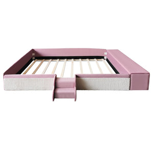 English Elm Queen Velvet Daybed with Built-in Stairs Gas Lift Storage and Padded Safety Rails Pink+White SF000203AAH