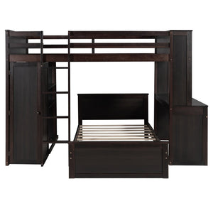 English Elm Full Twin Loft Bed with Desk Wardrobe Shelves Pine Wood Frame Kids Bedroom Espresso LT000821AAP-1
