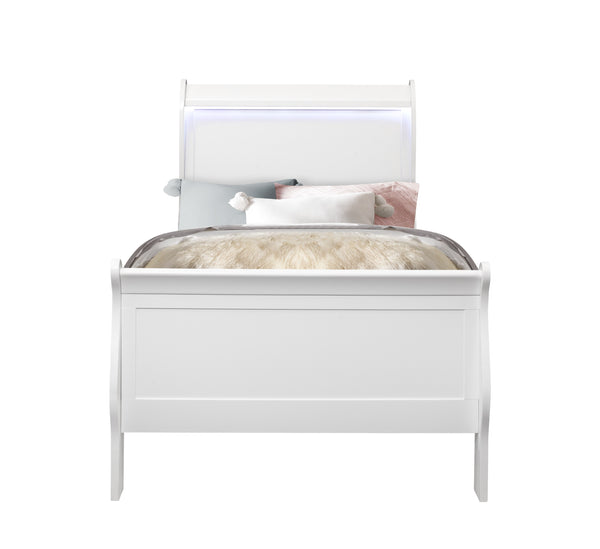 English Elm CHARLSTON Solid Wood Full Sleigh Bed with LED Headboard, Transitional Panel Design, Durable Finish White 78.15 L x 7.87 W x 4.92 H B201S00009
