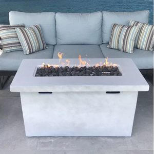 English Elm 25" Fiber Reinforced Concrete Propane Outdoor Fire Pit Table with Hidden Tank Storage and Cover, Stylish Lava Rocks, Push-Button Flame Control, Durable Patio Centerpiece Natural+White B120P205007