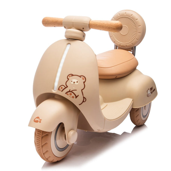 English Elm 12v Kids Electric Tricycle Toddler Ride on Scooter Wooden Handle Parental Remote Control Beige W1578P381432