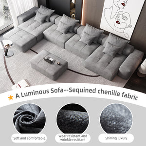 English Elm Modern Oversized Modular Sectional Sofa – Plush Chenille, 8 Diy Configurations, No Assembly, Grey W1885S00068