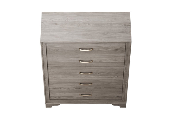 English Elm Modern Six Drawer Wooden Chest Natural Finish Gold Hardware Sculptural Legs Bedroom B011P448747