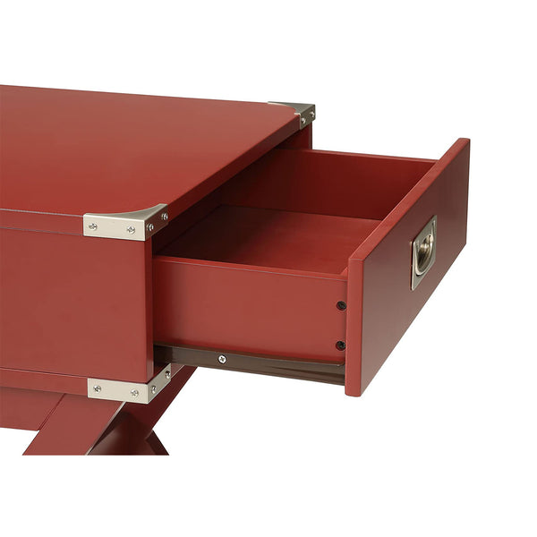 English Elm Side Table featuring Metal Corner Strapping and Flush Mount Drawer Pull for Stylish Accent Décor and Functionality Red B016P310278