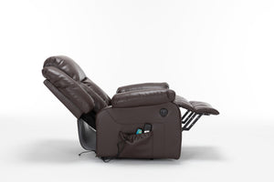 English Elm Electric Power Massage Recliner with Heating & USB Charging, PU Leather, Extra-Dense Cushion Comfort Dark Brown B205S00068