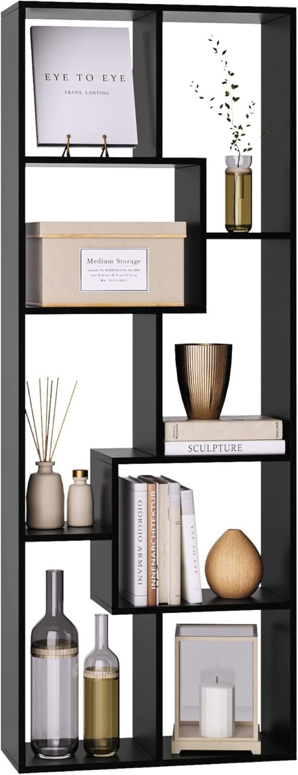 English Elm Asymmetrical Five Tier Geometric Bookcase Matte Sculptural Open Display Shelf Black B372P431344