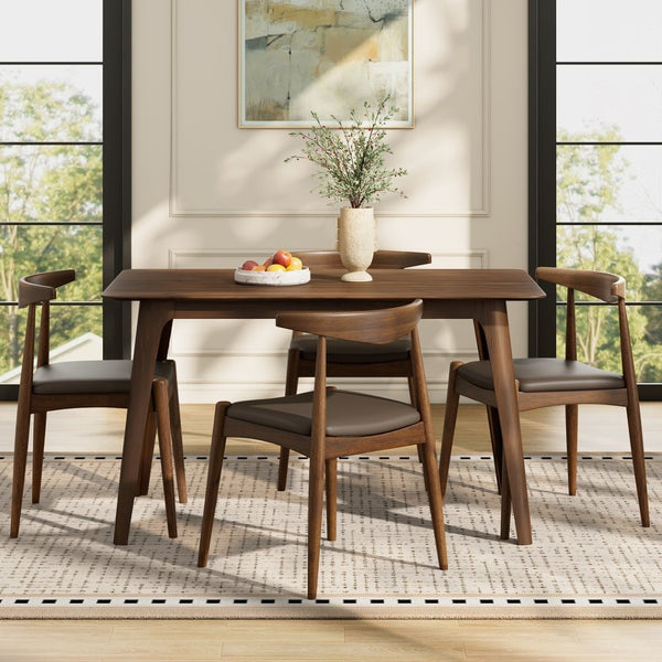 English Elm [video] 5-piece Mid-century Dining Set Rubberwood Frame Faux Leather Ergonomic Chairs Brown,Walnut N759S006011D