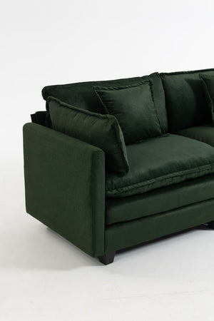 English Elm Modern Chenille Sectional Sofa with Chaise Lounge Solid Wood Frame Living Room Seating Antique Green W2530P463111