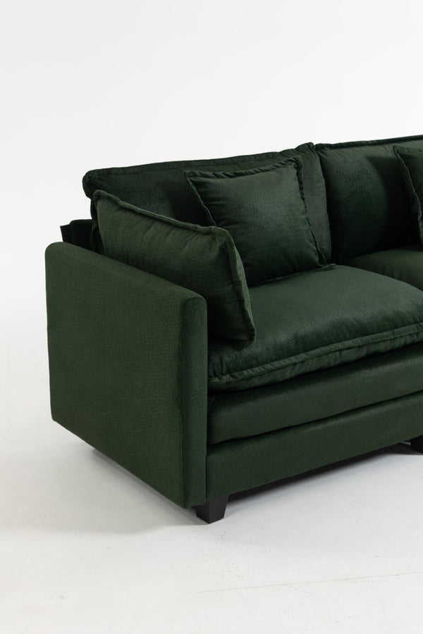 English Elm Modern Chenille Sectional Sofa with Chaise Lounge Solid Wood Frame Living Room Seating Antique Green W2530P463111