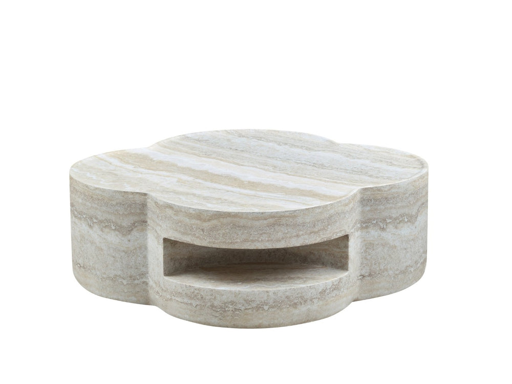 English Elm 31.5" Clover Round Faux Marble Coffee Table with Open Shelf for Modern Living W2664P462015