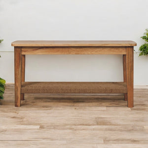 English Elm Rope Solid Wood Coffee Table with Woven Rope Shelf, Oakish Finish, Sturdy Chunky Top 39.4" L B182P257638