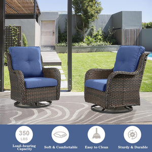 English Elm Outdoor Swivel Rocker Patio Chairs Set of 2 Wicker Swivel Seats with Cushions, UV‑Resistant, 350lb Capacity, Dark Brown W349P253795