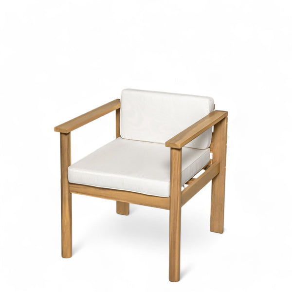 English Elm Trexm Acacia Wood Outdoor Dining Set Seats Six with Washable Cushions Umbrella Ready Beige,Light Teak TM000022AAD