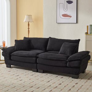 English Elm Corduroy Stylish Sleeper Sofa Loveseat with Dual-Layer Cushions & Two Support Pillows, Sturdy Frame Black W676P184130