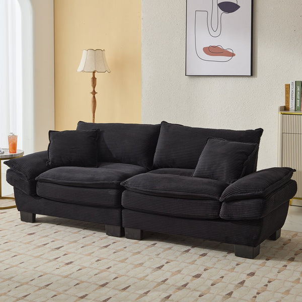 English Elm Corduroy Stylish Sleeper Sofa Loveseat with Dual-Layer Cushions & Two Support Pillows, Sturdy Frame Black W676P184130