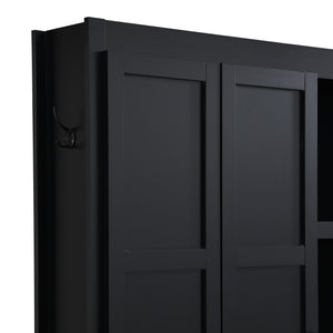 English Elm Hall Tree farmhouse entryway organizer with bench, hooks, cabinets and shoe storage, durable MDF design Black N721P286079B